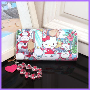 Cute Cartoon KT Cat Long Wallet for Kids Students Ladies Synthetic Leather Zipper Closure Figure Pattern Printed Design