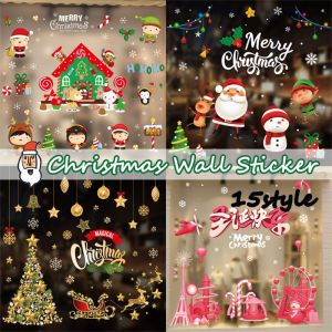 Christmas Snowflake Window Clings Stickers Christmas Decorations Xmas Window Decals Santa Snowman Reindeer Static Wall Stickers for Holiday Party Decor