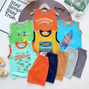 Bộ Quần Áo Trẻ Em Ba Lỗ Vải Cotton NATUCO Mềm Mát In Hình Năng Động Cho Bé Trai 8-27kg Mặc Hè BL-001