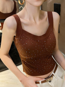 Womens Strap Vest Commute Winter New Fashion Luxury Light Base Heavy Drill Beautiful Back Bra Top Tank Blouse Tube Crop Top