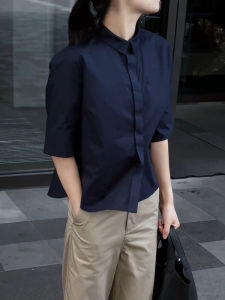 UYFY | Casual Blue Shirt Womens Five Sleeve Base Top Fashionable Simple High-End Summer New Style Uyfy Commute Style Regular Sleeve Length