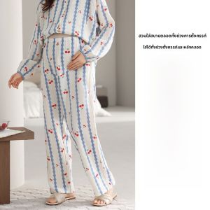 MiiOW | กางเกงนอนผู้หญิงสำหรับตั้งครรภ์ผ้าฝ้ายแท้ระบายอากาศได้ดี กางเกงขายาวสำหรับใส่อยู่บ้านในฤดูร้อน กางเกงขายาวสำหรับผู้หญิง