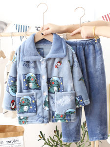 Childrens Sleepwear Coral Fleece Long Sleeve Flannel Home Clothes Set for Girls And Boys Anti-static Antibacterial Warm Polyester Fiber