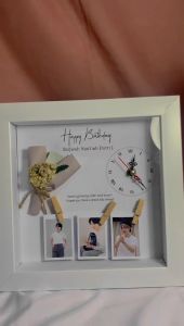 2020003 frame box 3d ukuran 20x20 includ jam\bingkai foto\kado ulang tahun\wisuda\wedding\engagement\valentine