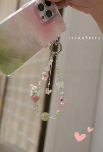 Handmade Strawberry DIY Beaded Mobile Phone Chain Elegant Small Pendant Sweet Girl Heart Purse Decoration Gift for Best Friend