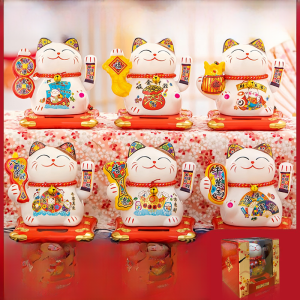 Solar Powered Automatic Wave Hello Cat Car Decoration Wealth Attracting Cat Statue Creative Home Decorations Bar Accessories