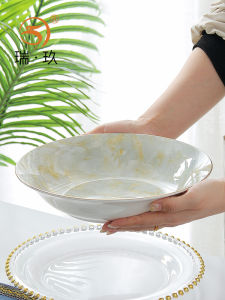 Luxurious Abalone Dish Home Use Bone China Gold Rimmed Large Plate Deep Fruit Dish 10 Inch Fish Head Dish Fish Bowl Plate