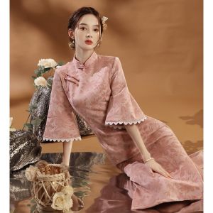 Spring Autumn Suede Print Set Cheongsam Girl Republic of China Style Artistic Retro Cowl Neck Long Throwaway Shawl Fashionable Womens Ensemble
