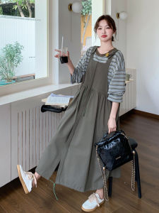 Gray Green Striped Two-Piece Set Womens Summer Autumn Casual Style Wide Leg Pants Vest Top Comfortable Breathable Cotton
