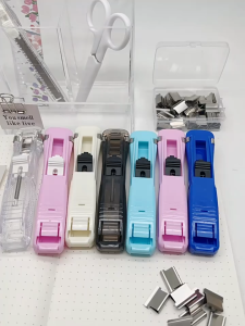 Paper Clamp Binder Clip Refill Office Stationery Transparent Pusher Clips Reusable Stapler Holder
