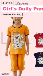 [Lelitex] Kid Girls Cartoon Scalloped Round Neck 3/4 Pants Set Cute Frozen S M L Age 3 - 7
