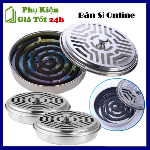 Khay Đựng Nhang Muỗi Thân Cao Bằng Thép Không Gỉ Cao Cấp - Khay Đựng Nhang Muỗi Kèm Gạt Tàn Có Nắp Đậy An Toàn - Hộp Inox