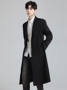 Autumn New Mens Tailored Long Overcoat Korean Style Casual Knee-Length Coat Single Button Standard Fit Youth Fashion
