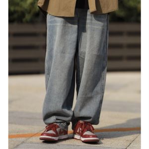 กางเกงยีนส์ทรงหลวมสไตล์ย้อนยุคสำหรับผู้ชายและผู้หญิง กางเกงขายาวทรงหลวมสไตล์ย้อนยุคสไตล์เมืองชาย ทรงขากระบอก ทรงหลวม กางเกงยีนส์