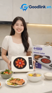 Bếp hồng ngoại GROPA công suất 2200W | Bếp điện dùng được cho mọi loại nồi chảo | Tặng kèm giá hấp