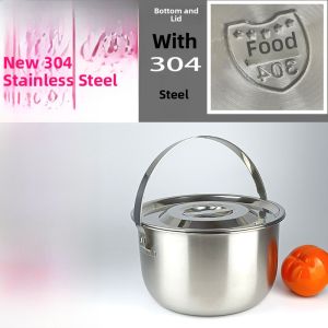 Lightweight 304 Stainless Steel Egg Beater Basin with Lid And Handle Deepened Heatable Seasoning Pot Soup Pan Heat Resistant
