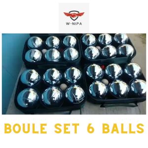 6 ลูก ลูกเปตองเหล็ก ชุปโครเมี่ยม ลูกเปตองลายเกลี้ยง 1-3 เลือกลาย พร้อมกระเป๋า ลูกแก่น และเชือกวัดระยะ Petanque ball