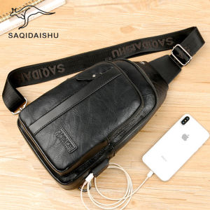 Mens Casual Soft Leather Chest Bag Vintage Single Shoulder Bag Trendy Brand Diagonal Bags Large Capacity Front Backpacks