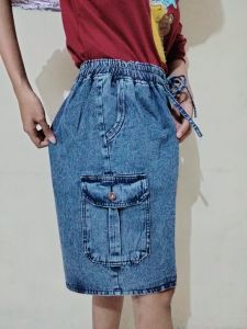 Celana Kulot Pendek Cargo bahan Jeans import