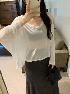 Spring Single Wear Loose Long Sleeve Womens T-shirt Summer Lazy White Thin Sun Protection Cover up Beautiful Small Top