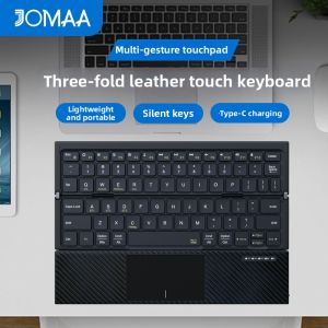 JOMAA | Tri-Fold Bluetooth Quiet Rechargeable Carbon Fiber Portable Folding Keyboard with Touchpad