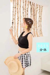 Womens Fashionable One-Piece Two-Piece Swimsuit Short Sleeve Conservative Student Swimwear 2024 New Style Slimming Design