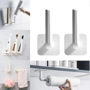 3/1 Pcs L-Shape Punch-Free Hook Wall Mounted Cloth Hanger for Hats Towels Clothes Kitchen Pot Cover Rack Roll Bathroom Holder