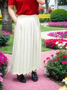 Fashionable High Waist Pleated Skirt Milk White mid Length School Uniform JK Uniform Class Uniform All Match Skirt Polyester Material