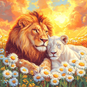 Huacan Full Square Round Drill Diamond Painting Lion Daisy Diamond Mosaic Animal Landscape Set Home Decoration