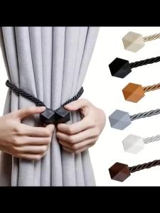 2pcs Curtain Tiebacks with Strong Magnet Thick Rope Design Bedroom Living Room Kitchen Durable Plastic Home Decor Accessory