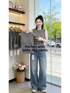 V.C.I | Sleeveless Small Collar Gray Top for Petite Short Design