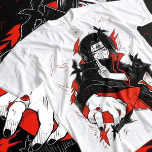 Bandai | Naruto Summer New Uchiha Bloodline Anime Printed T-shirt Mens Cotton Neutral Casual Family Set Short T-shirt Top