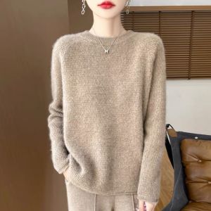 Áo Len Dệt Kim Cổ Tròn Dài Tay Rộng Rãi Mùa Thu Đông Cho Nữ Áo Len Cardigan Cổ Tròn Màu Trơn Thoải Mái Đa Năng