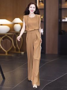 Bộ Đồ Hai Mảnh Thời Trang Mùa Hè 2025 Quần Ống Rộng Cạp Cao Cho Nữ Bộ Đồ Thường Ngày Thanh Lịch Giảm Tuổi Tác Đa Năng