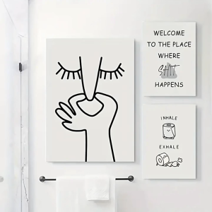 Funny Bathroom Poster Black White Painting WC Toilet Wall Art Pictures for Abstract Humour Bad Smell Wall Decor