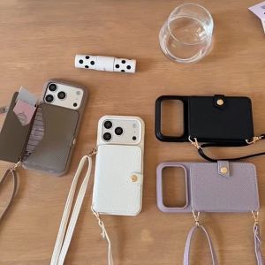 Crossbody Lanyard PU Leather Phone Case for IPhone Air 18 17 16 15 14 Plus 13 12 11 Pro Max Shockproof Wallet Card Slot Cover