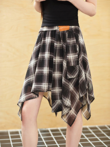 OSA | Vintage Irregular Plaid Loose Flowy Pearl Chiffon A-line Skirt