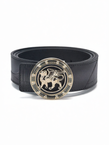 Rare | Mens Black Gold Flying Lion Logo Genuine Leather Belt