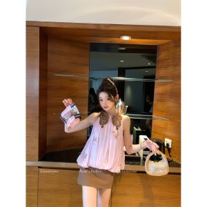 New Chinese Style Embroidery Sleeveless Halterneck and A-Line Skirt Set