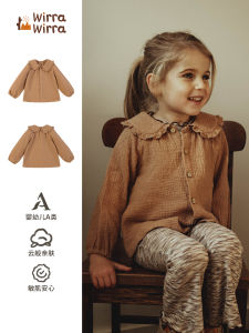 Wirra Wirra Nordic Style Long Sleeve Cotton Shirt for Girls Baby Pure Cotton Snip Flower Cute Top Childrens All-Match Autumn