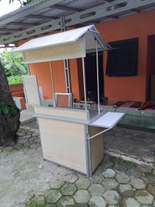 Gerobak Lipat / Booth Lipat Portable Dengan Atap dan Lemari / Pintu