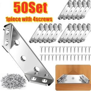 50Set Universal Furniture Corner Brackets Angle Connector Frame Triangle Support Stainless Steel Corner Brace with Screws App Stainless Steel Shape Bracket Heavy-Duty Wall Mount Metal Brackets for Shelves Furniture Support