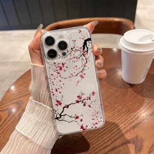 Ink Wash Plum Blossom Phone Case For iPhone 17 Air 16E 16 15 14 11 Pro Max Plus 13 12 Mini 8 7 X Transparent Shockproof Cover