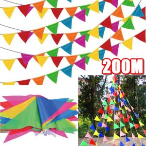【Taro Ball】200M Triangle Flags Colorful Pennant Bunting Banner Festival Nylon Fabric Decor Outdoor Multicolored Hanging Flag