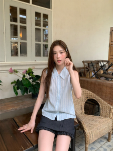 NIHAOKANONG | Áo Blouse Không Cổ Kẻ Sọc Cho Nữ