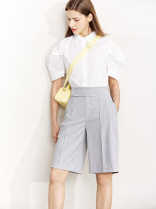 Amii Autumn New Style High Waist Womens Suit Shorts Casual Pants Straight Leg Five-Quarter Length Professional Mid-Calf Trousers