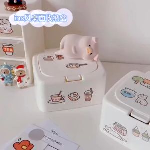 Asthetic Desk Organizer🔥Ready Stock🔥Study Stationary Storage Box for stickers clips cotton pad | INS Button Box |多功能收纳盒