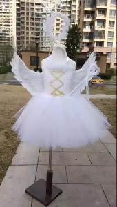 White Angel Tutu Costume for Baby Girls Princess Fairy Cosplay Dress with Wings Halloween Costumes for Kids Clothes Outfit 1-12Y