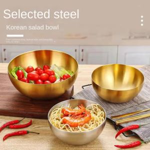 Stainless Steel Gold Silver Salad Bowl Rice Noodles Lamian Bowl Durable Kitchen Tableware Food Container Stylish Ins Style