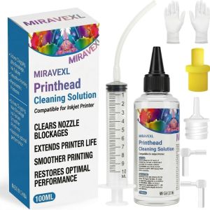 MIRAVEXL 100ml Printhead Cleaning Kit Liquid Solution for HP Epson Canon Brother Inkjet Printer Head Unclog Cleaner Repair Tool